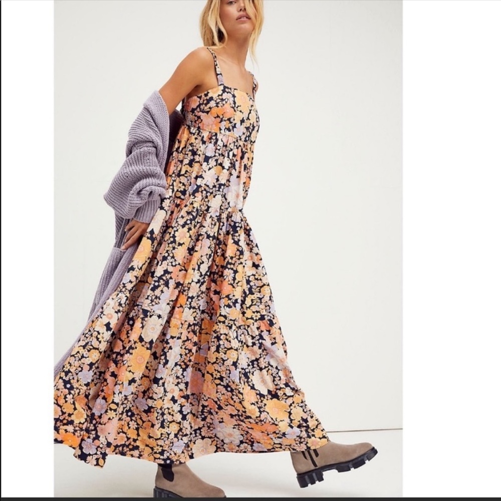 Free People Park Slope Maxi Dress size small dark combo - Picture 3 of 11